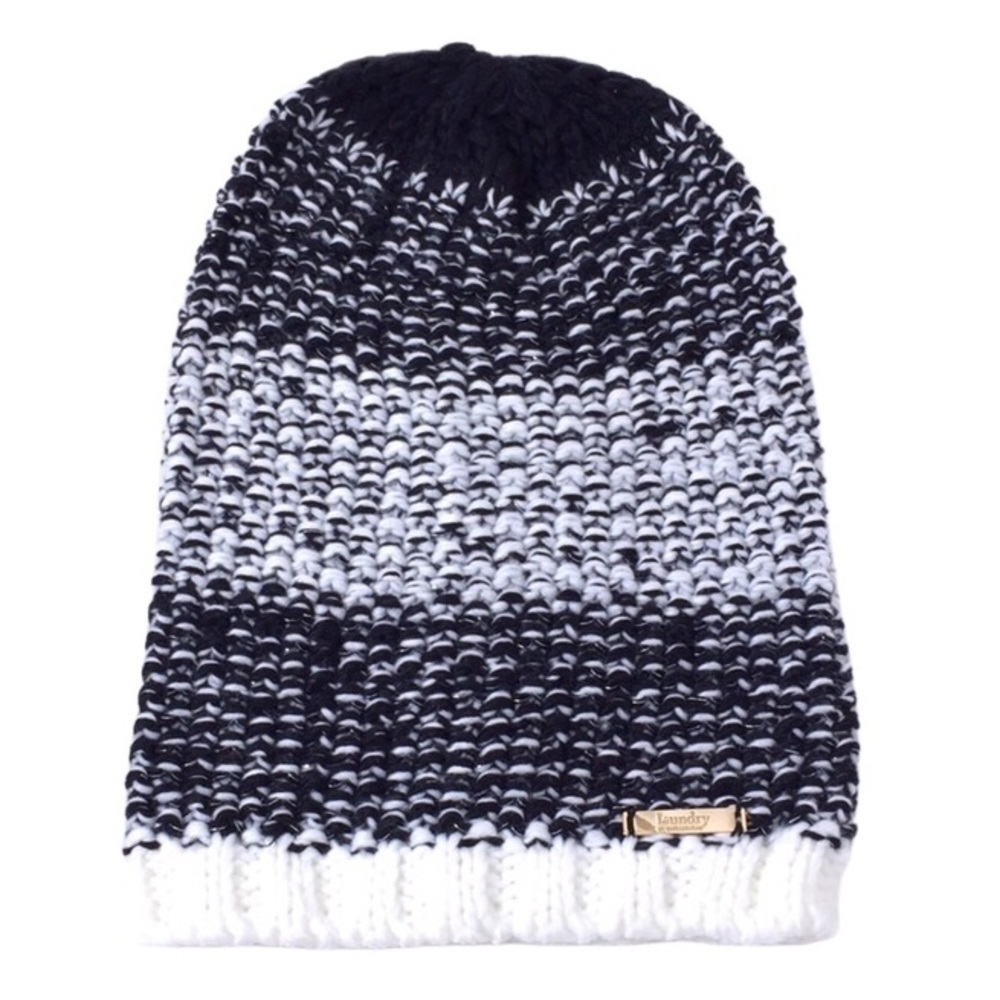 Laundry by Shelli Segal Black + White Metallic Slouch Beanie Cap Hat